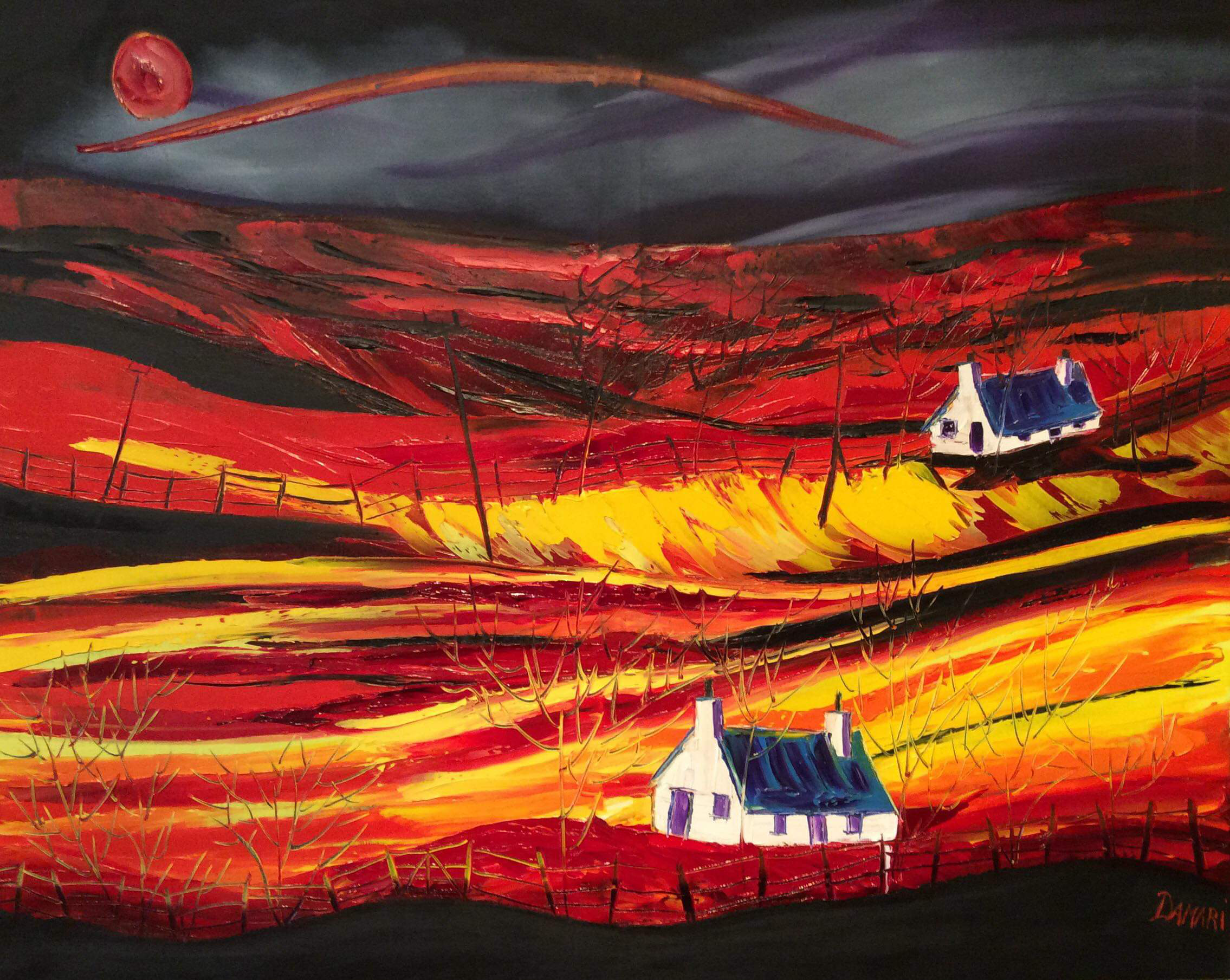 Sunset over the Croft Isle of Harris oil on Canvas by John Damari
