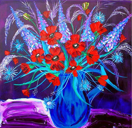 Foxgloves, Poppies and Monkshood 24"x24" Oil on Canvas by John Damari