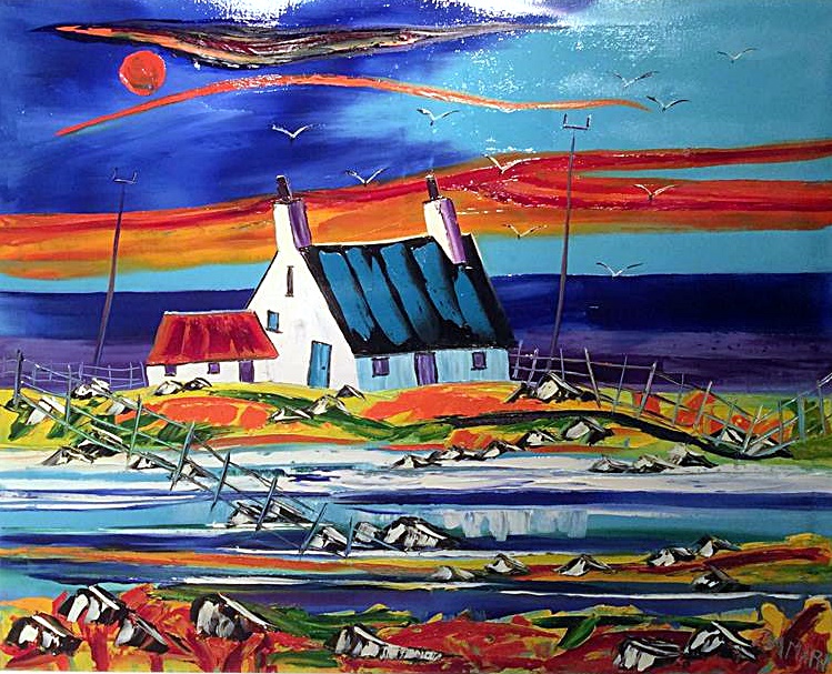 Sunset over the Croft Isle of Harris oil on Canvas by John Damari