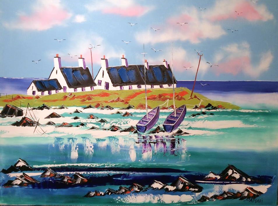 Crofts at Scarnish Inner Hebrides Oil on Canvas by John Damari