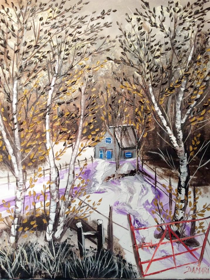 Woodman's shed in the woods oil on Canvas by John Damari
