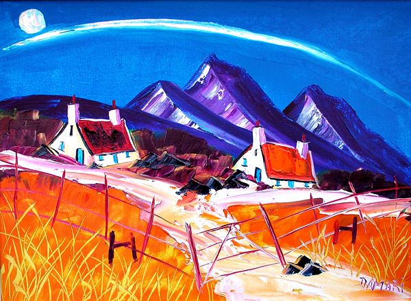 Moonlit night at Gills wee croft Argyll 41x30 Oil on Canvas by John Damari 