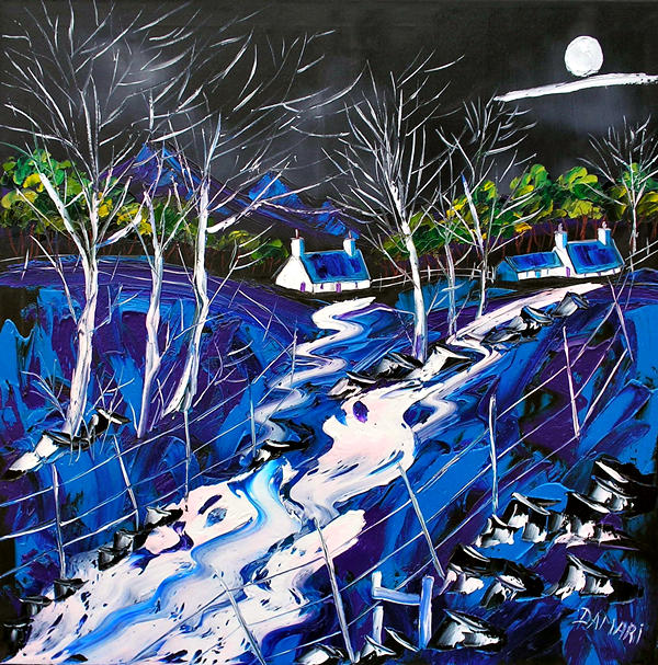 Moonlit night at the croft 's Argyll 60x60 Oil on Canvas by John Damari 