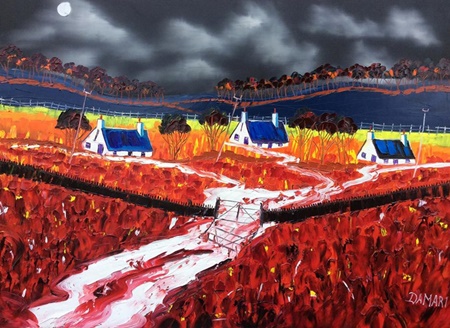 Moonlight storm over the crofts Argyll Oil on Canvas by John Damari