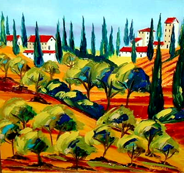 Florintine Olive Grove Tuscany 20x20 Oil on Canvas by John Damari